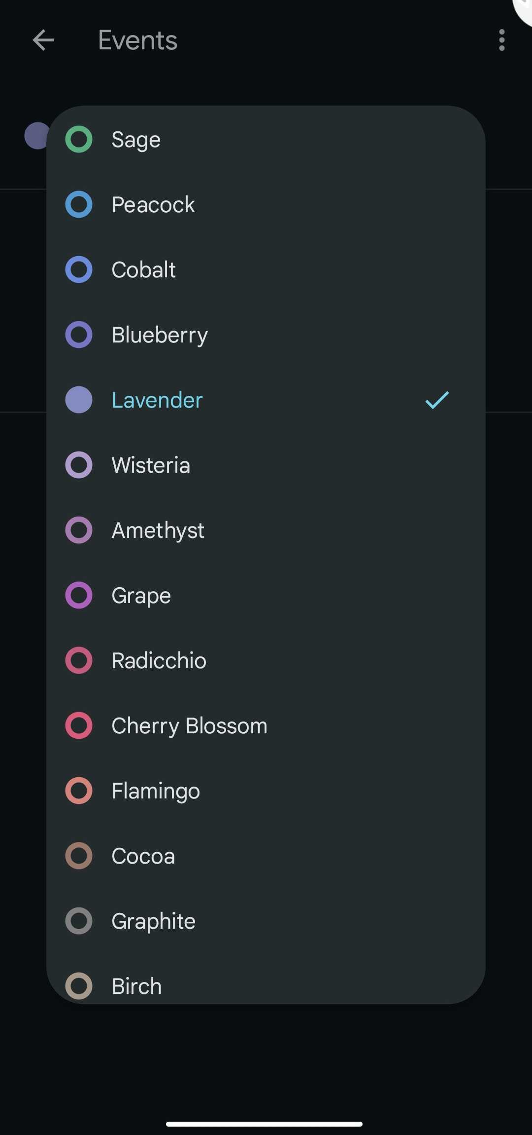 Select color on Android