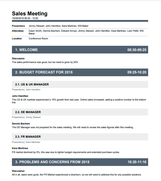 Sales Meeting Minutes Template