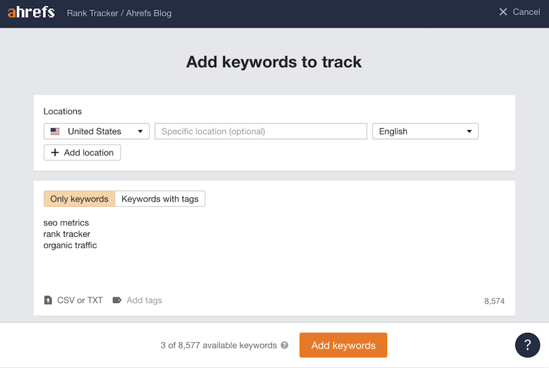 Ahrefs keyword tracking tool