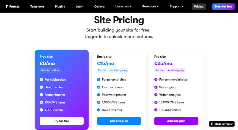 Framer pricing