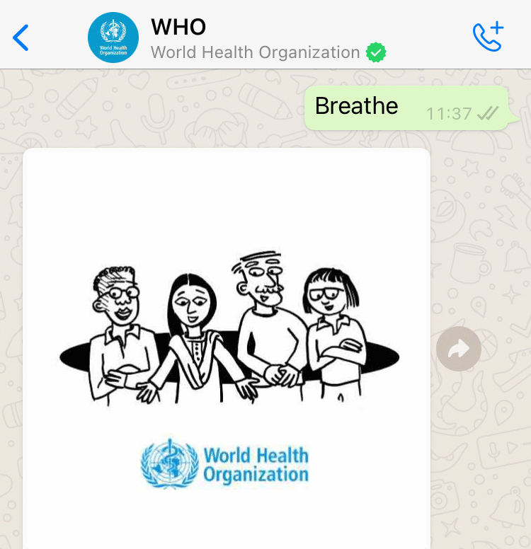 World Health Organisation Whatsapp Health Alert created with Turn.io - Stress management guide intro message.