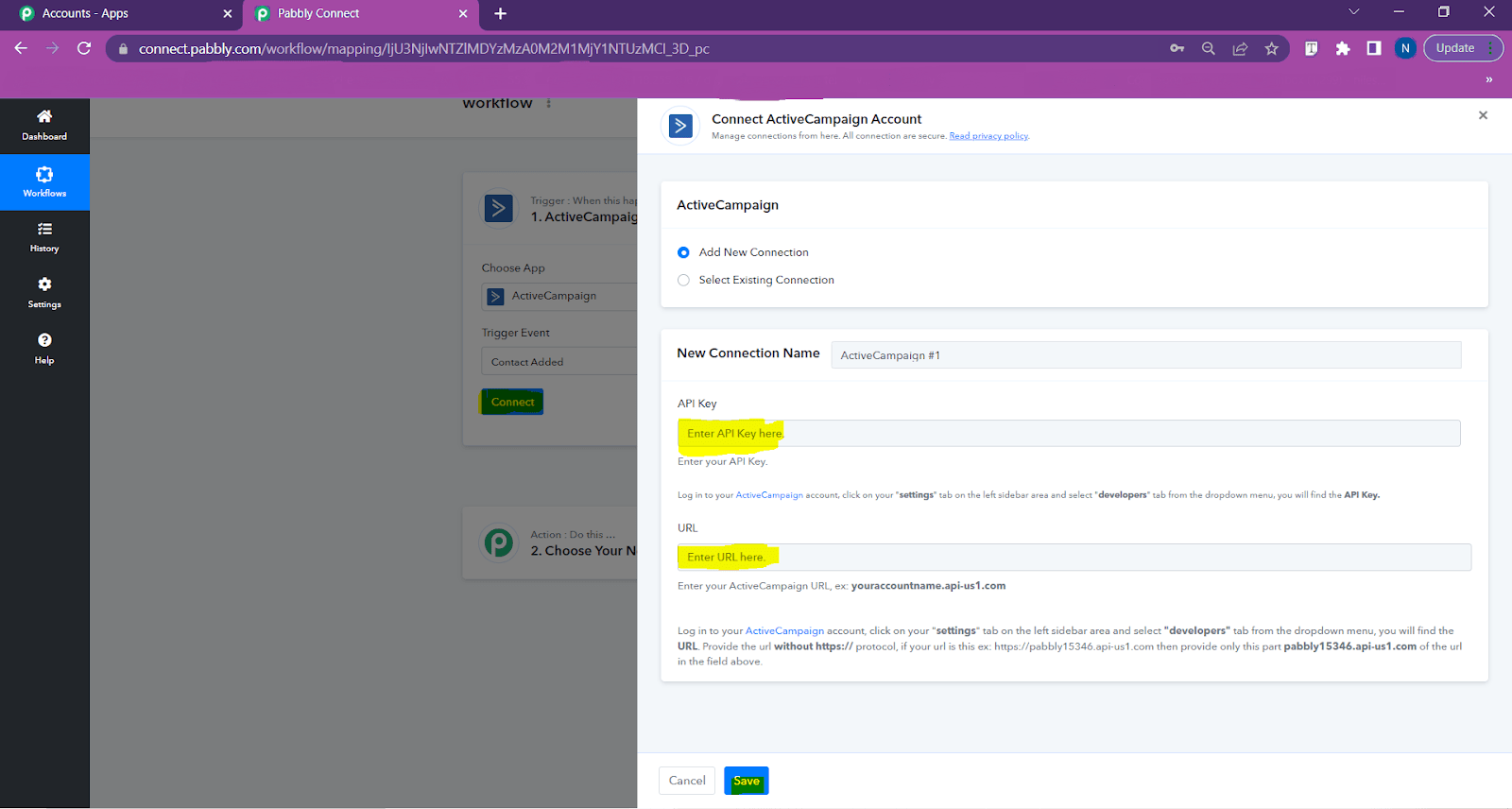 following screen where you have to enter the API Key
