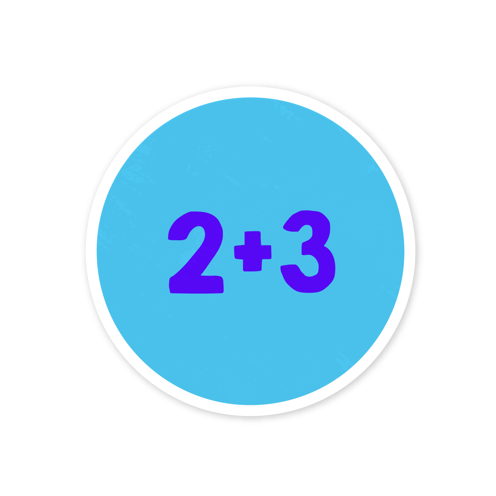 A blue sticker that says '2+3'.