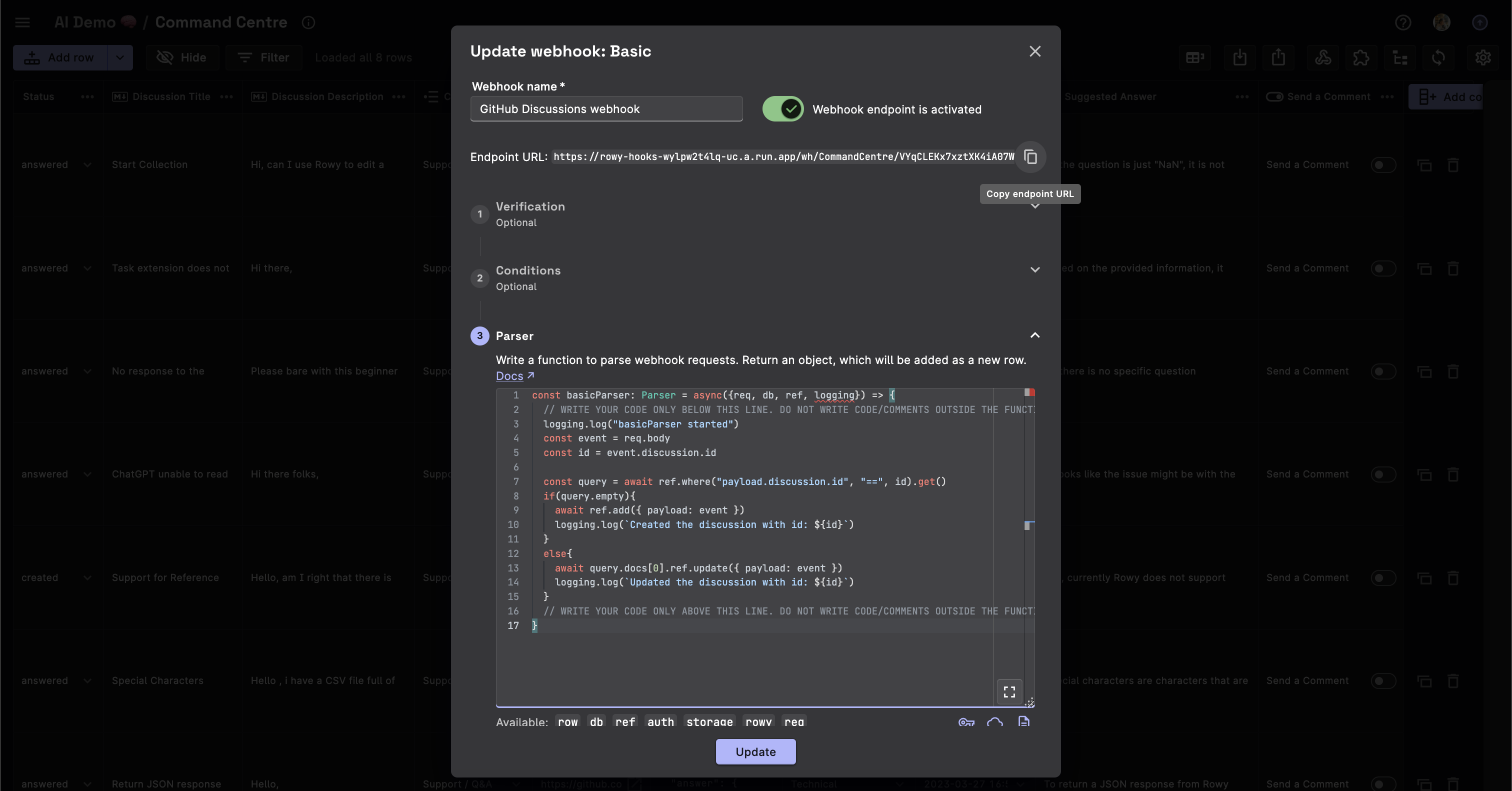 Automate GitHub Discussions with Rowy and OpenAI's GPT-3 API