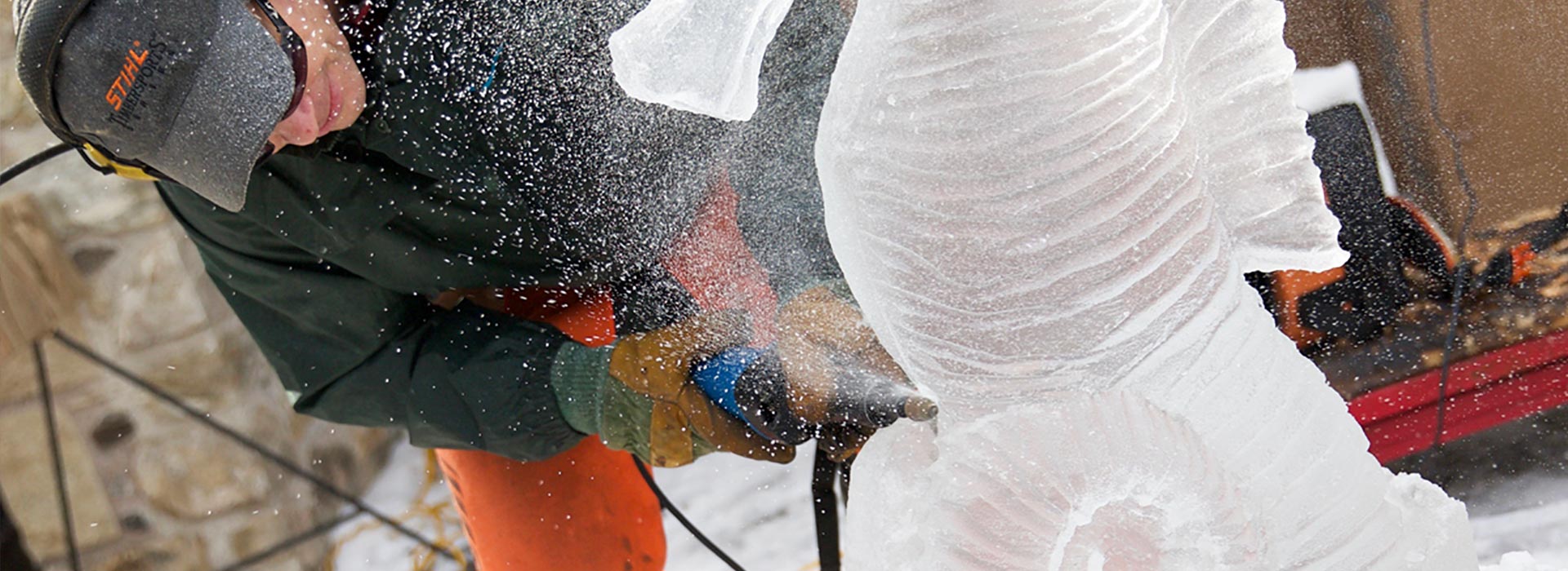 Artisan cutting an Ice sculpture