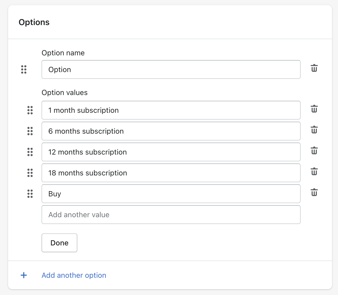 Screenshot of hopify backend to show the creating subscription plans feature