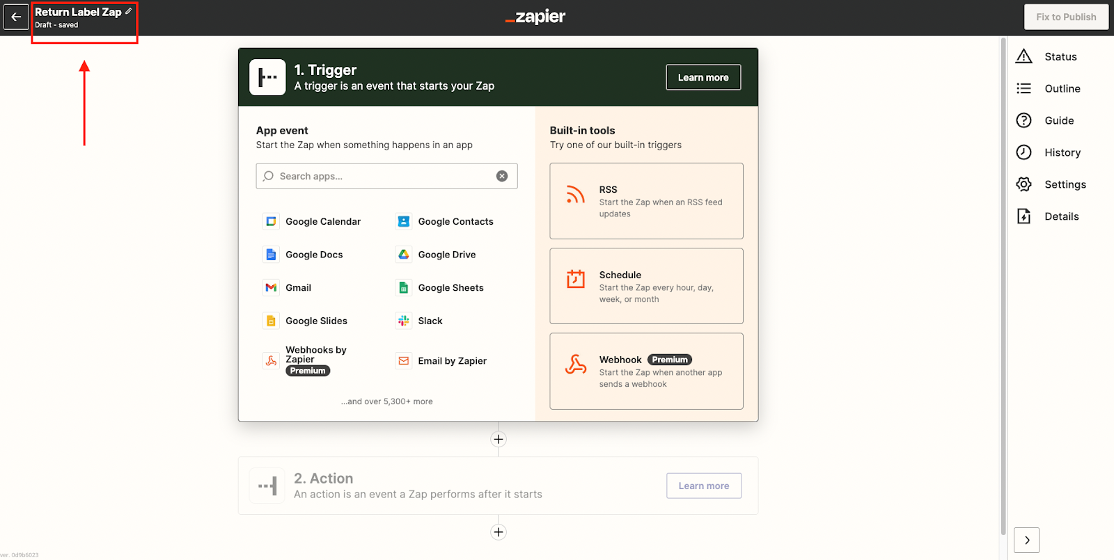 Screenshot of zapier to the automation feature with webhooks 