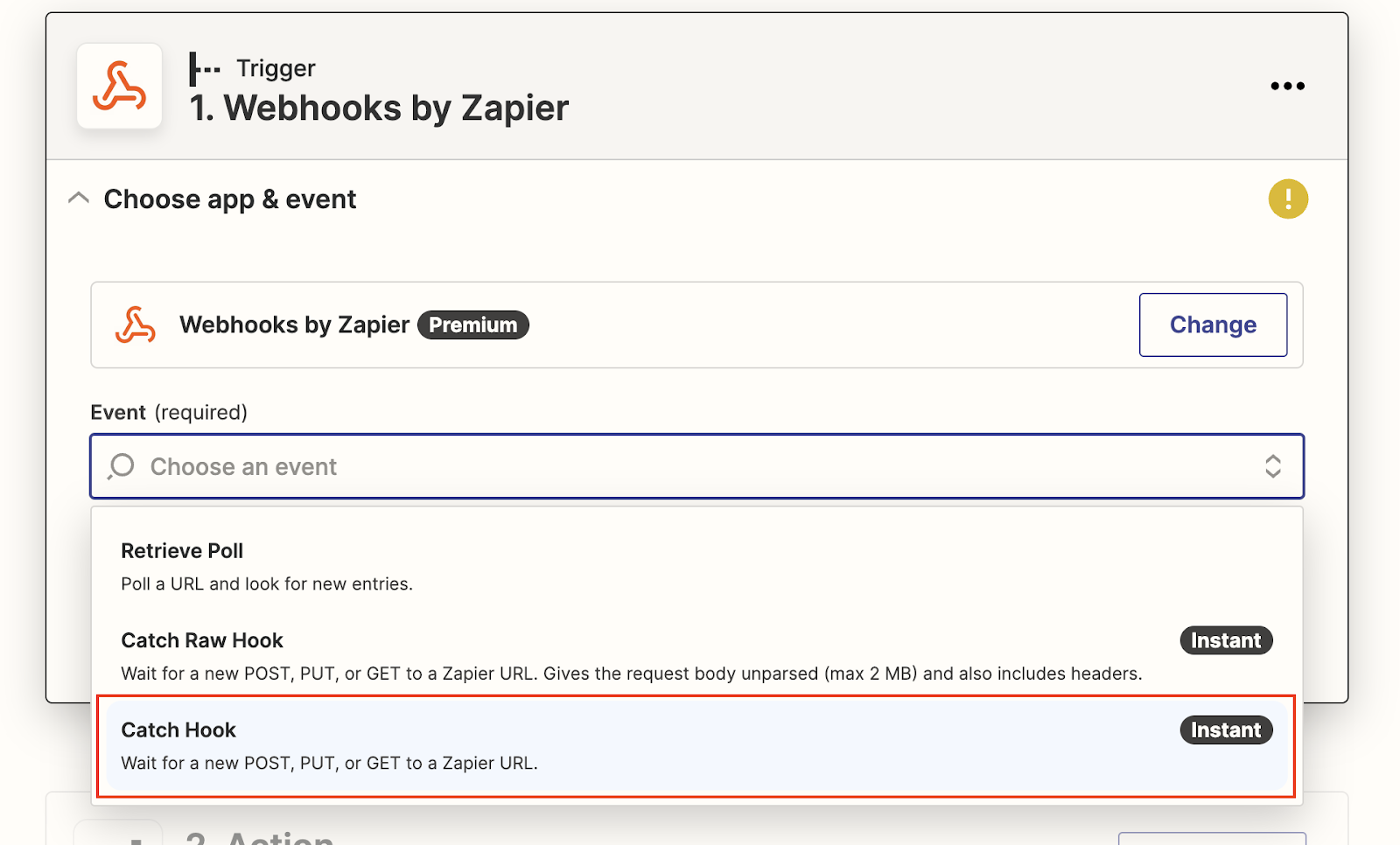 Screenshot of Zapier to show webhook connection feature in circuly 