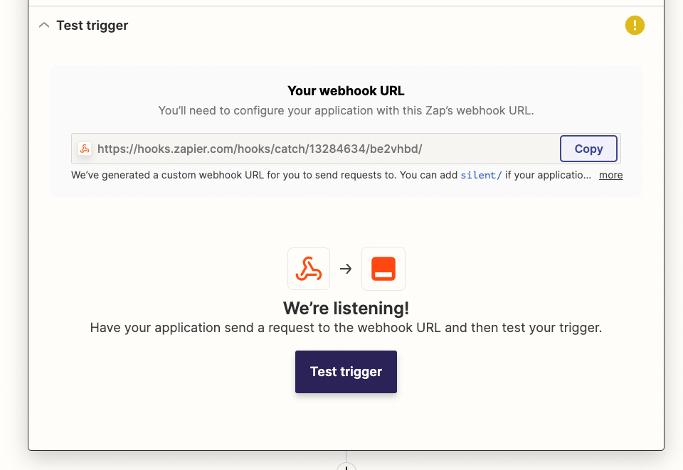 Screenshot of zapier to show automation with webhooks feature