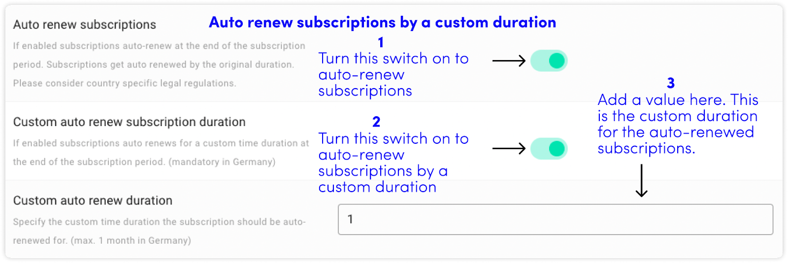 Screenshot of the circuly operations backend settings - auto renew subscriptions