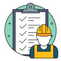 Cardboard with checklist and Worker Illustration