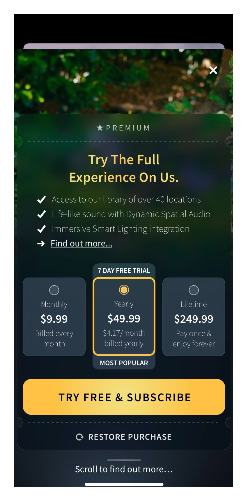 Portal - Immersive Escapes mobile app subscription paywall