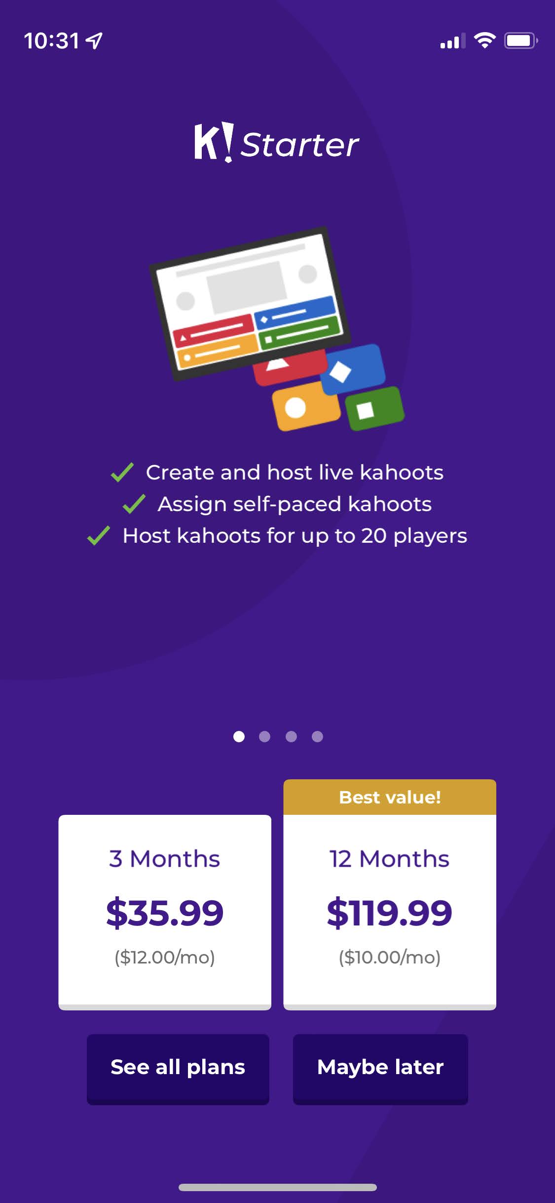 Kahoot! Play & Create Quizzes app subscription paywall