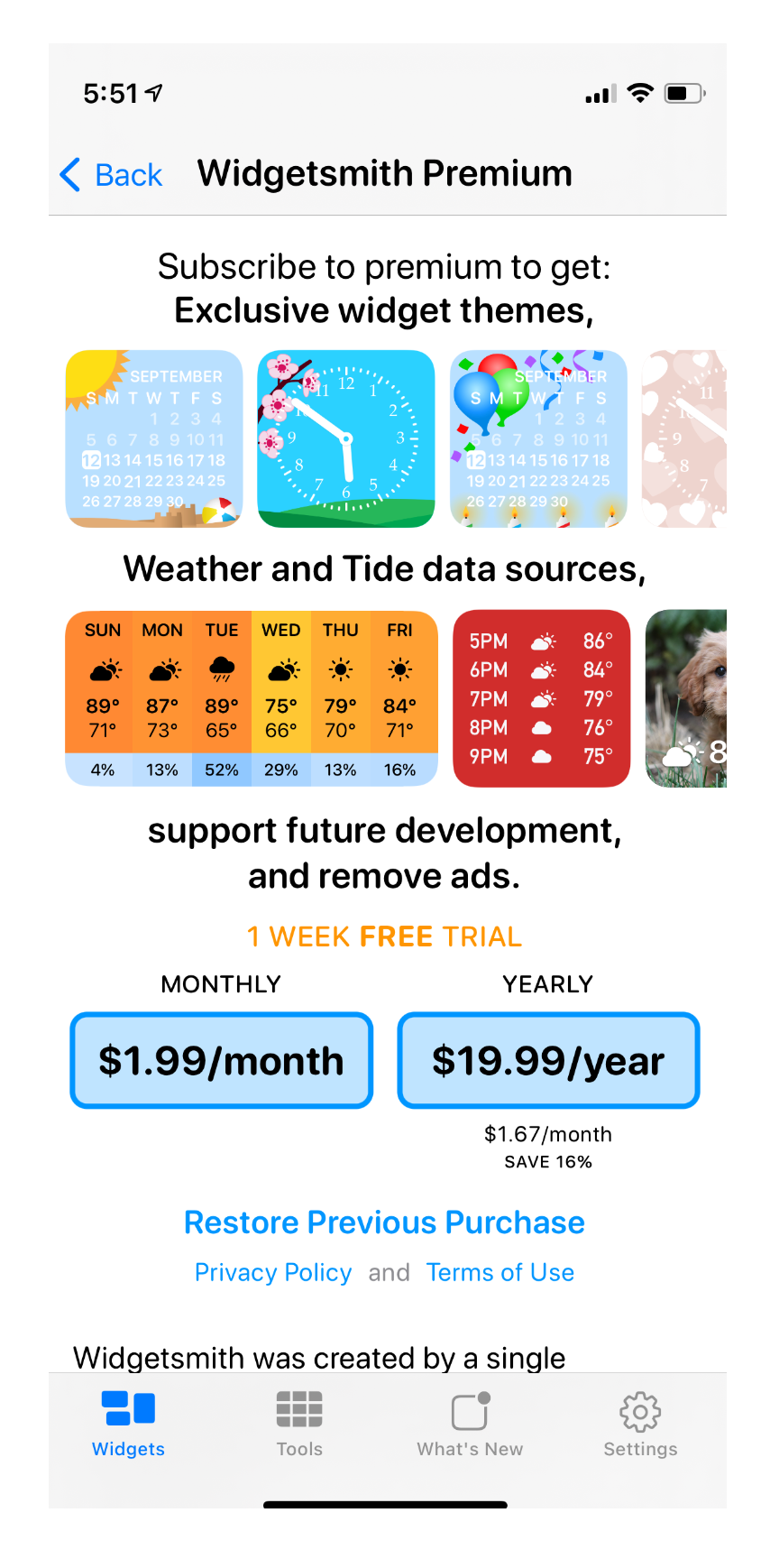 Widgetsmith app subscription paywall