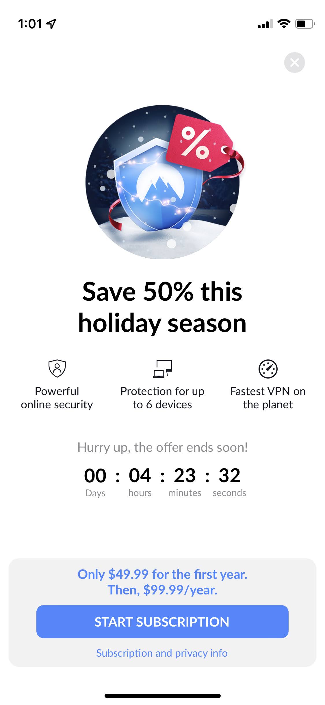 NordVPN: VPN Fast & Secure mobile app special offer paywall