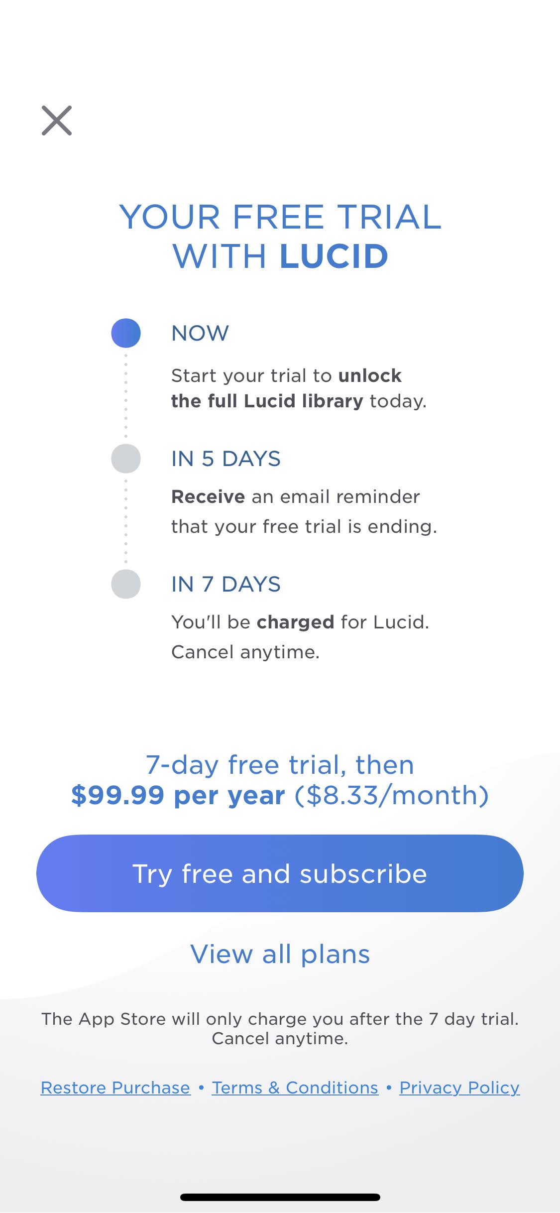 Lucid mobile app subscription paywall