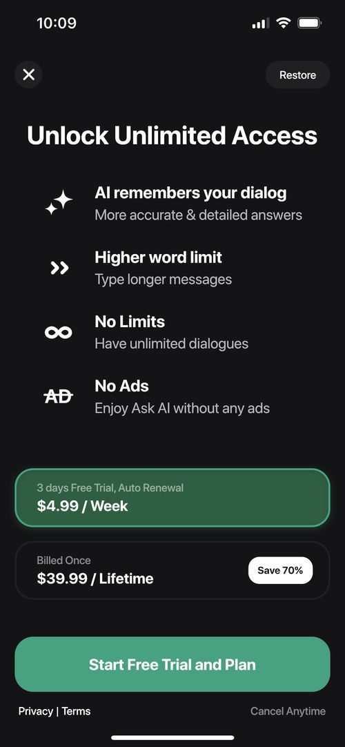 Best mobile paywall chat with ask ai