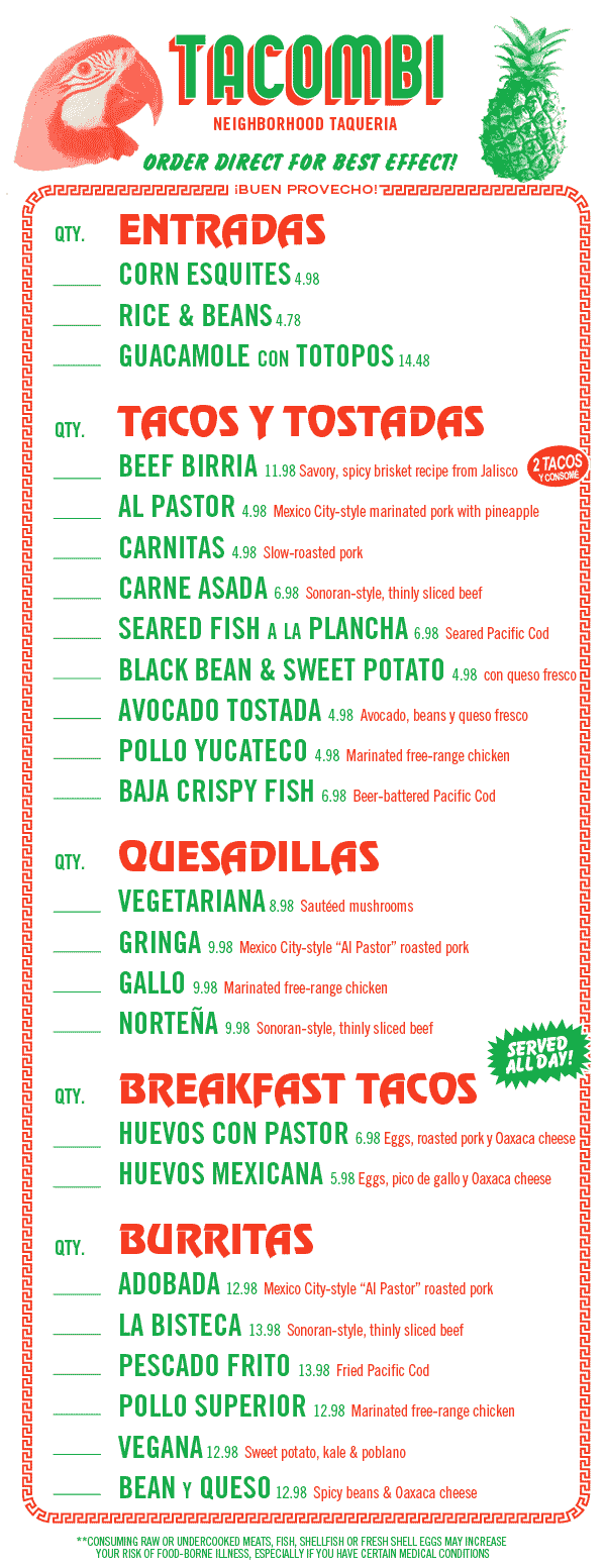 Mexican Menu In English