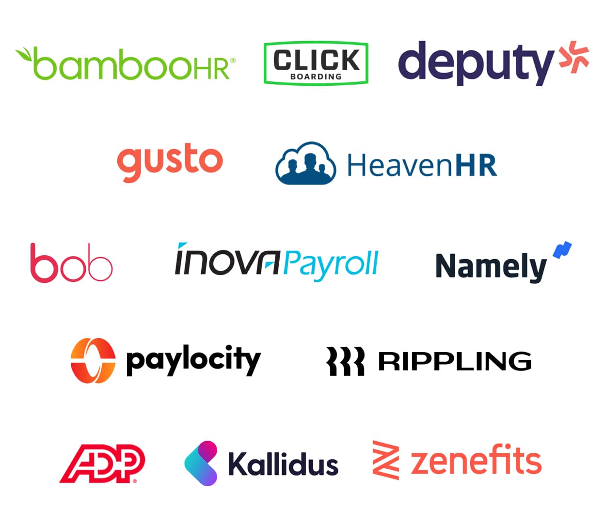 a list of all Breezy HR HRIS integrations in logo form