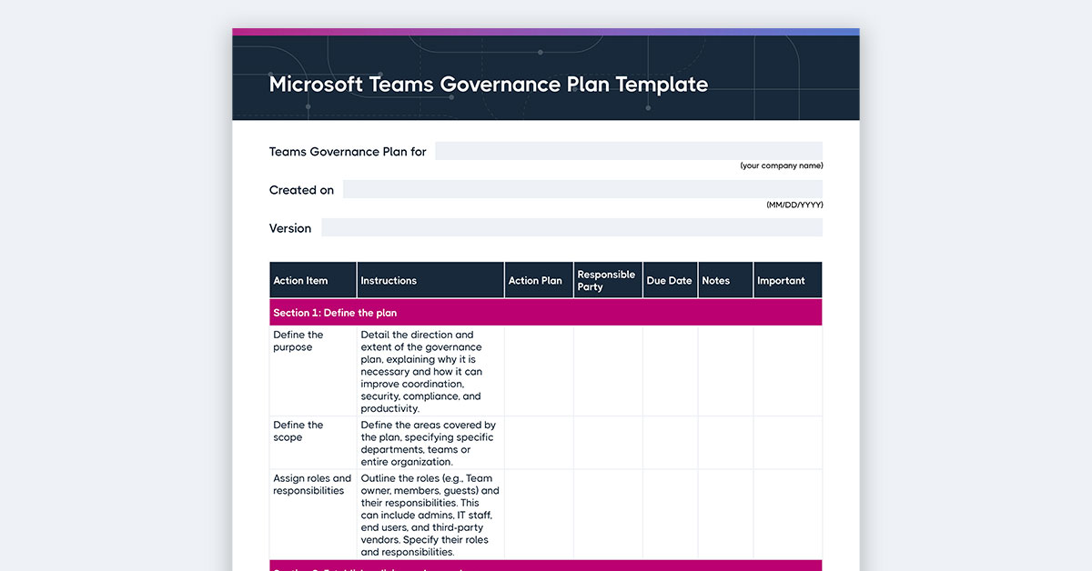 Microsoft Teams Governance Plan Template