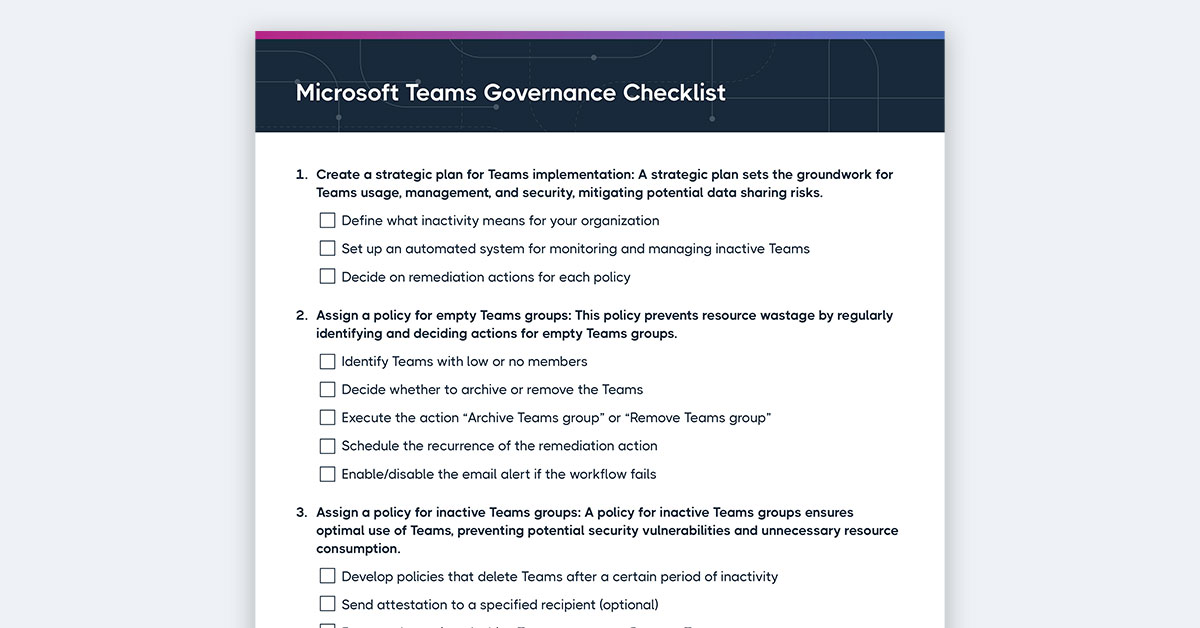 Microsoft Teams Governance Checklist