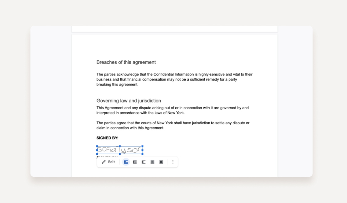 How to insert a signature in Google Docs