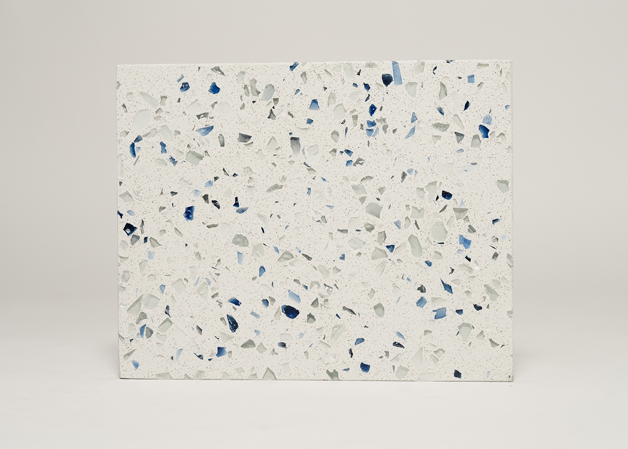 Curava Element Arctic Blue Color Recycled Glass Countertop Sample | Curava