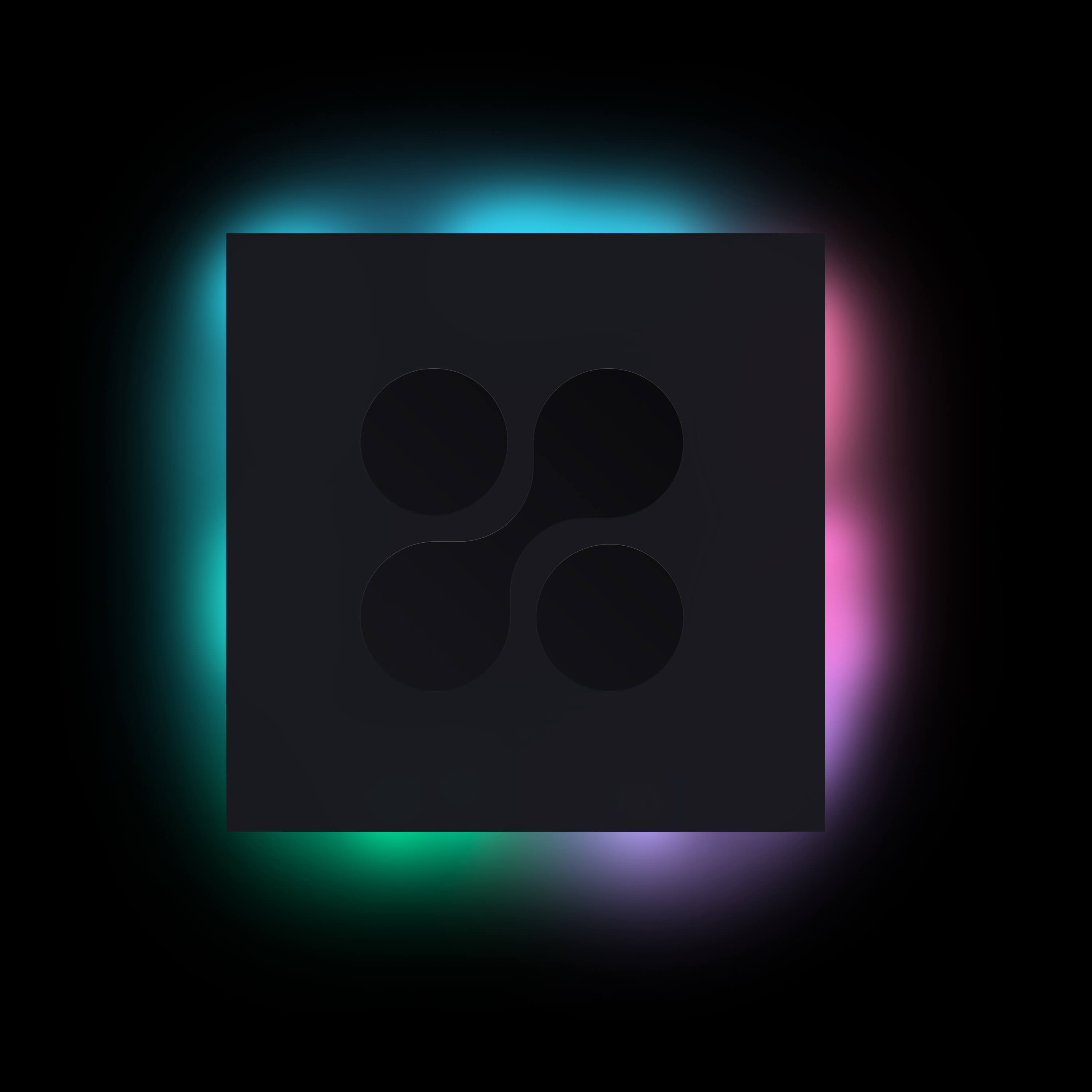 Glowing Moxtra square logo on black background