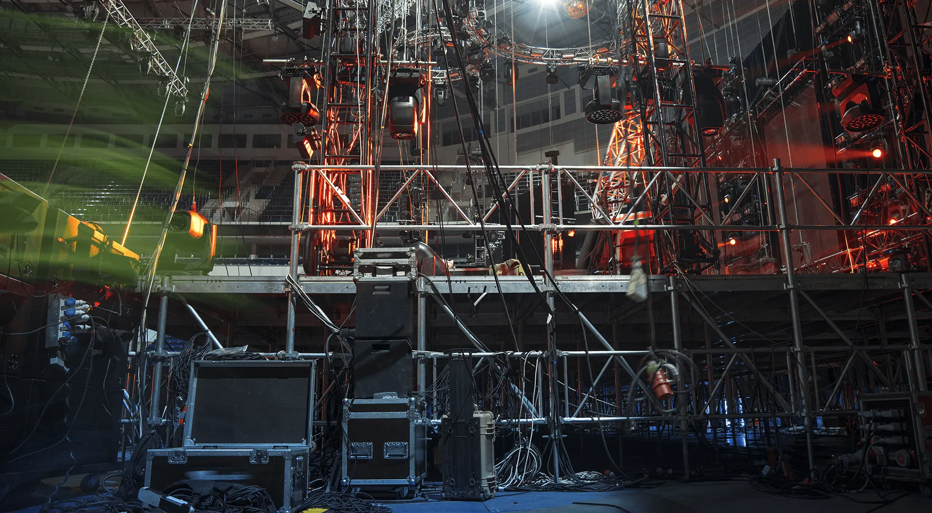 Backstage of event with equipment