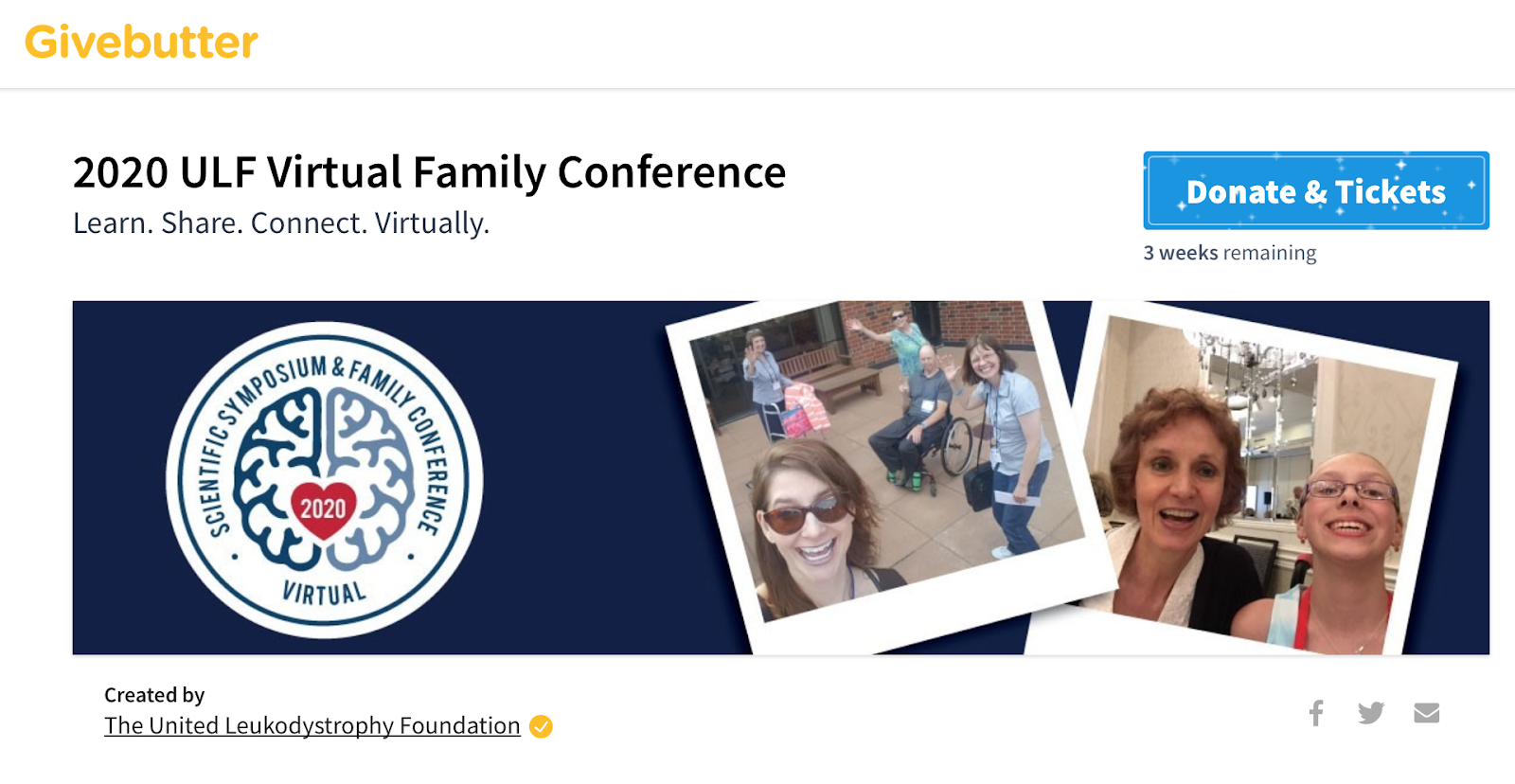 Givebutter event page for ULF Virtual Family Conferece