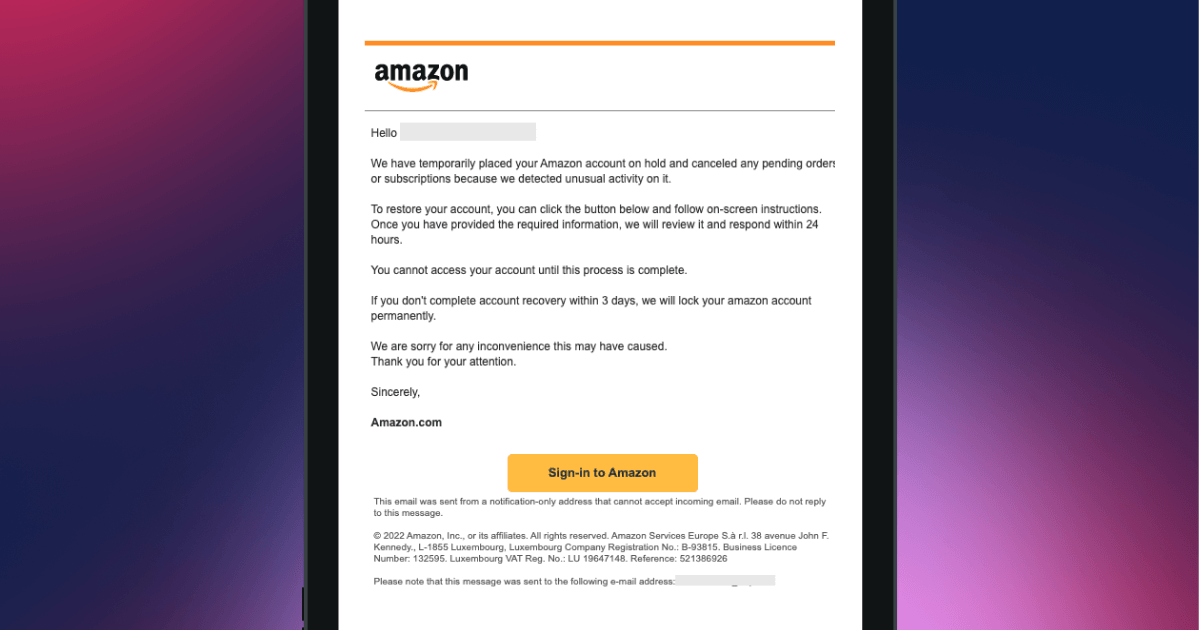 Phishing email impersonates Amazon to steal your login credentials ...