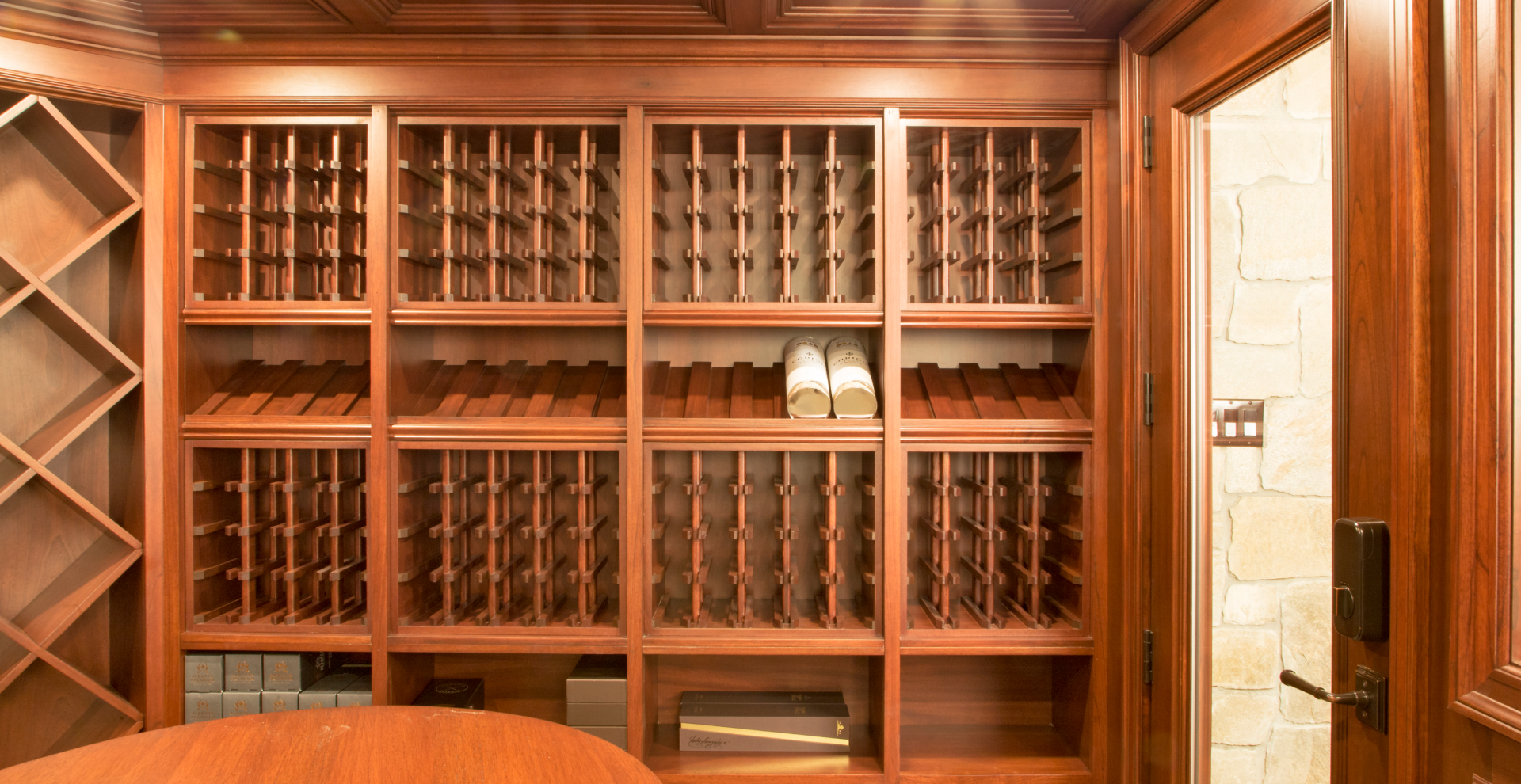 Lightly stained mahogany wine cellar Mahwah, NJ WL Kitchen & Home