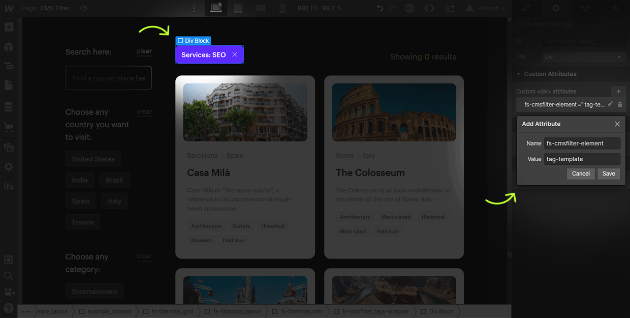 how to add cmsfilter tag template attribute