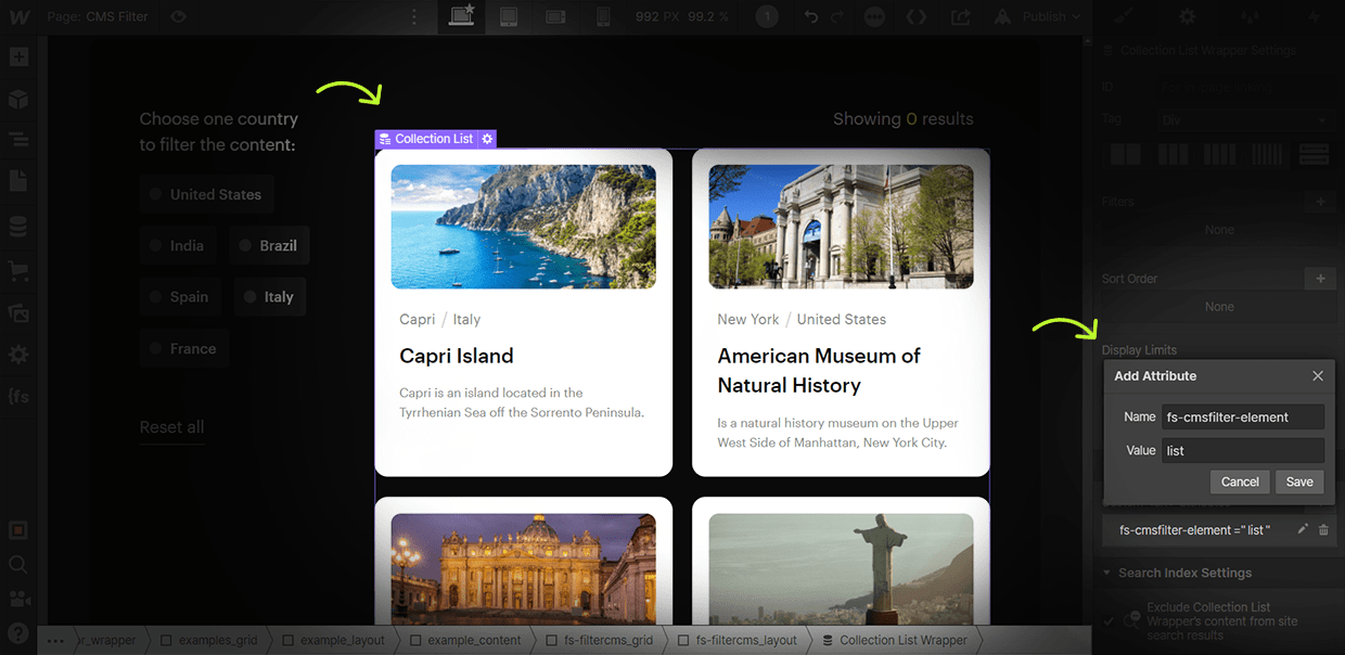 how to add cms filter list attribute