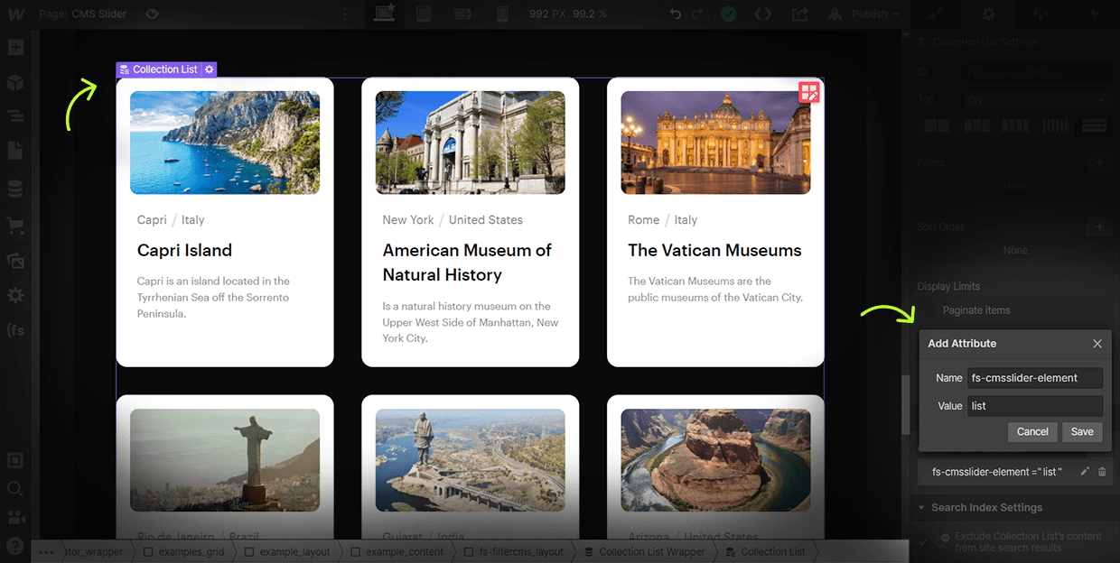 how to add cms slider list attribute