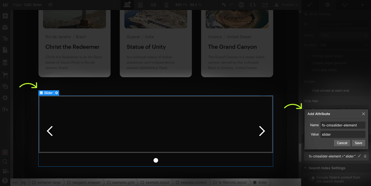 how to add cms slider attribute