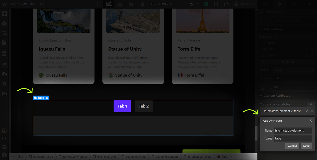 how to add cms tabs attribute