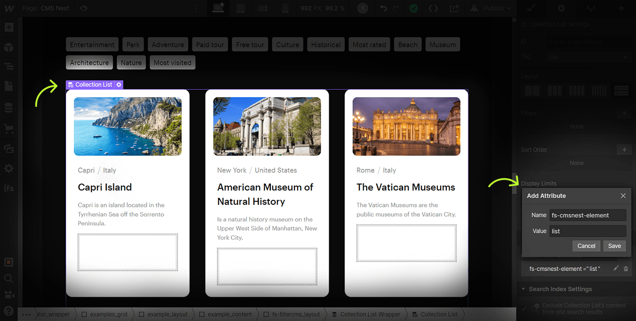 how to add cms nest list attribute