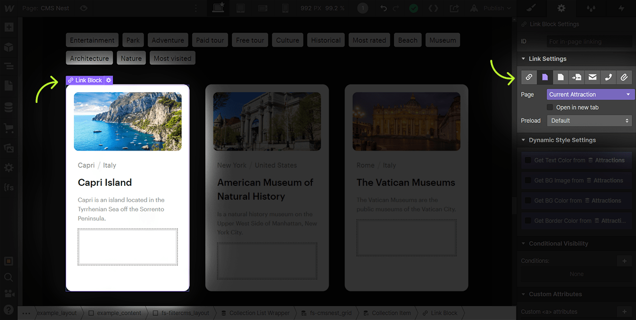 how to set a dynamic link on webflow