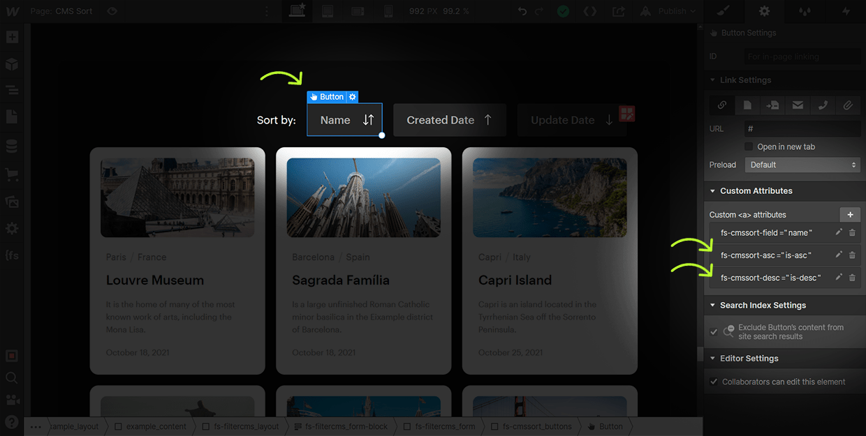 how to add cms sort attribute