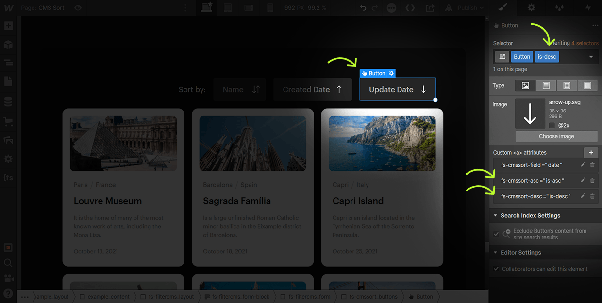 how to add cms sort attribute