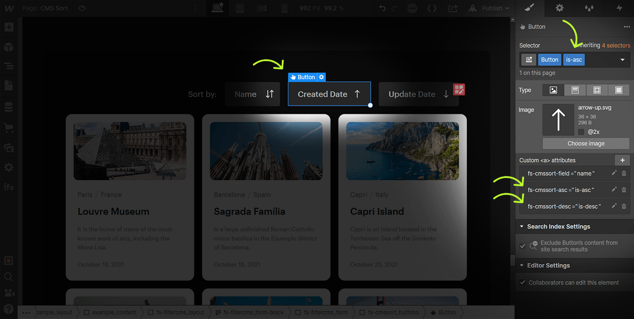 how to add cms sort attribute