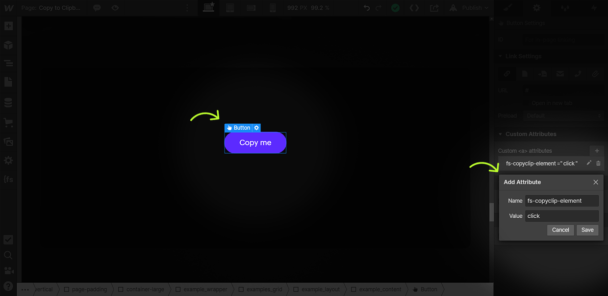how to add copyclip click attribute