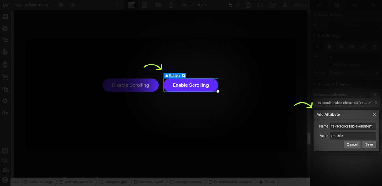 how to add scroll enable attribute