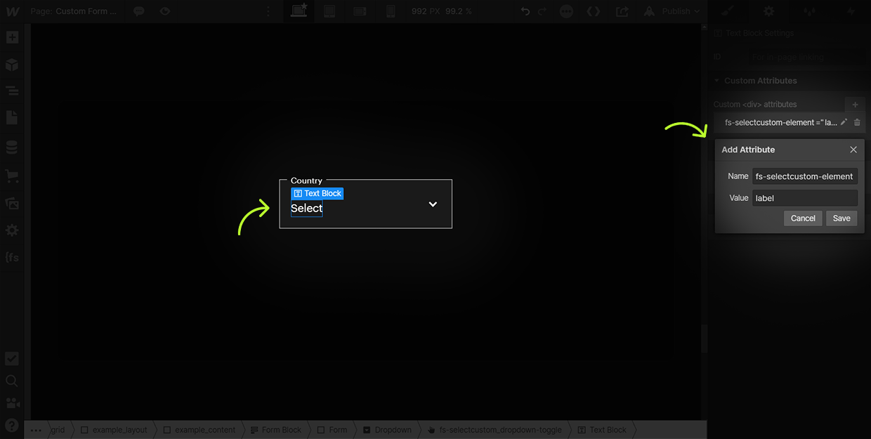 how to add a selectcustom label attribute
