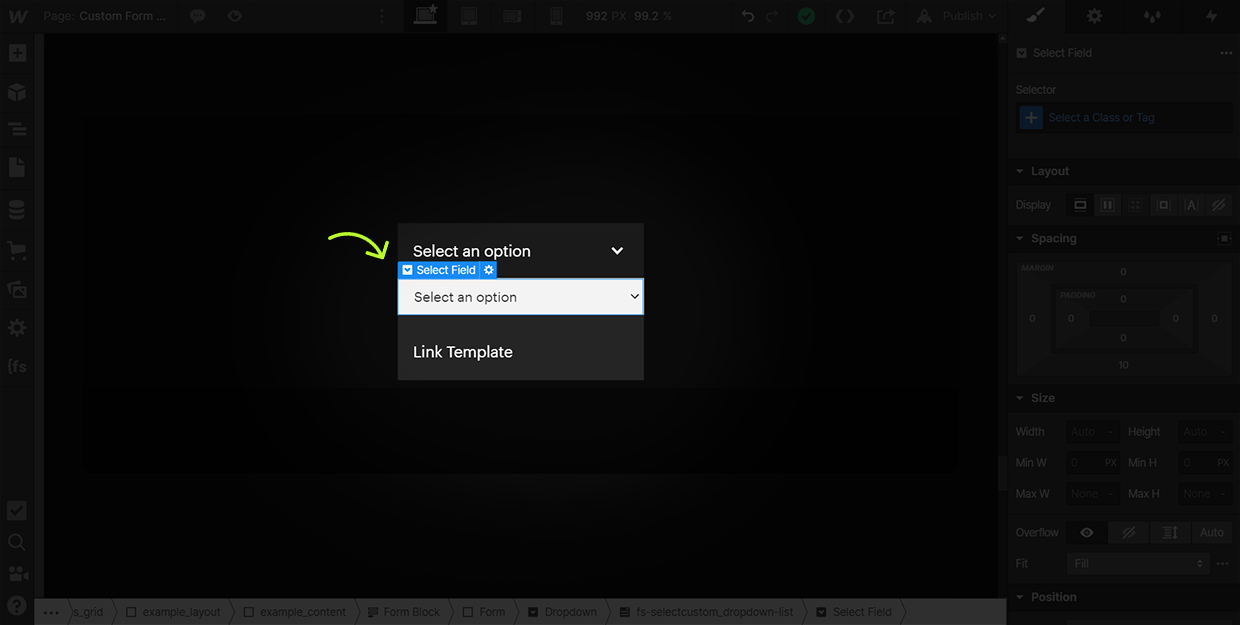 how to add a selectcustom reset attribute