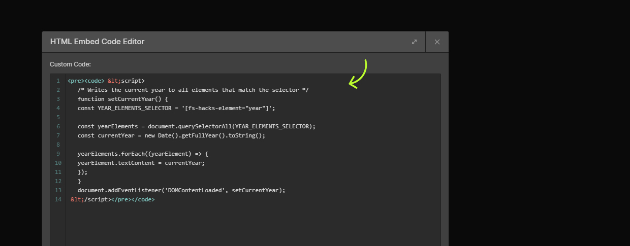 how to add codehighlight attributes to the embed