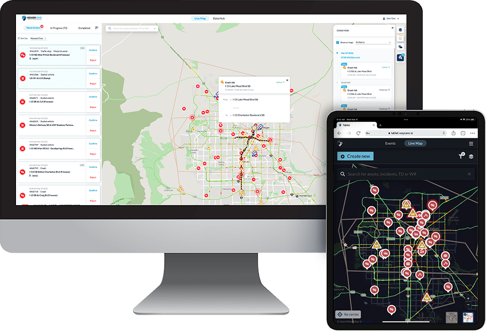 Roadway Monitoring and Response application on desktop monitor and tablet