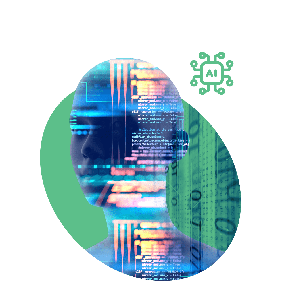 Artificial Intelligence head on a green circle