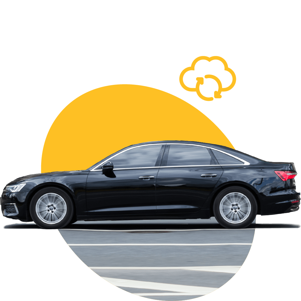 Black car driving on a yellow circle